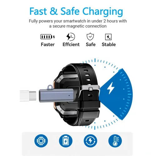 Vista 7 de Cargador universal para reloj inteligente, magnético, USB tipo C a paso de 0.30 in, adaptador de 2 pines, cable de carga de repuesto compatible