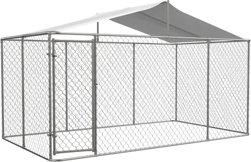 Vista 9 de IchbinGo Perrera grande para perros al aire libre, jaula resistente de acero galvanizado para perros con cubierta impermeable resistente a los rayos