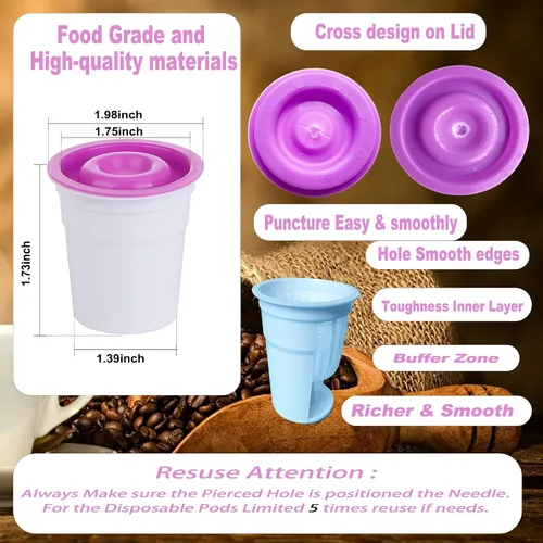 Vista 2 de 30 cápsulas desechables K Cups compatibles con cafetera Keurig 1.0and2.0, cápsulas de café prefabricadas con tapa morada, cápsulas de café