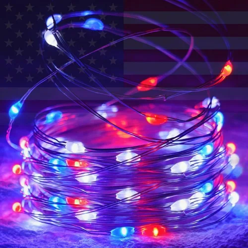 Vista 23 de Serie de luces LED RGB parpadeantes que cambian de color, funciona con pilas, para decoración de interiores y exteriores, con temporizador y control