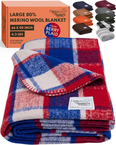 Vista 16 de Woolly Mammoth Woolen Company Manta de Lana - 66 x 90 pulgadas, Corteza, 80% Lana Merino - Mantas de Campamento para Clima Frío - Durabilidad