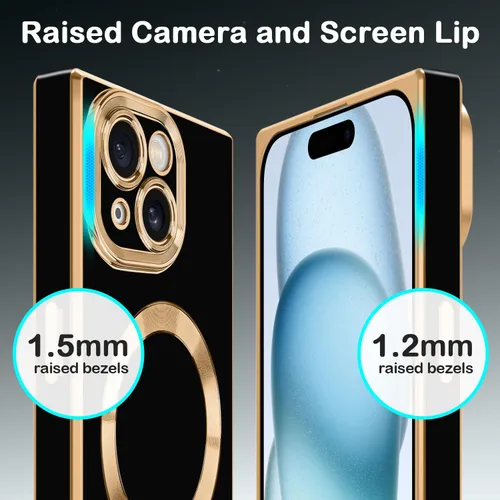 Vista 6 de Funda magnética para iPhone 15 compatible con Magsafe, TPU suave plateado a prueba de rayones con lente totalmente cubierta compatible con carga