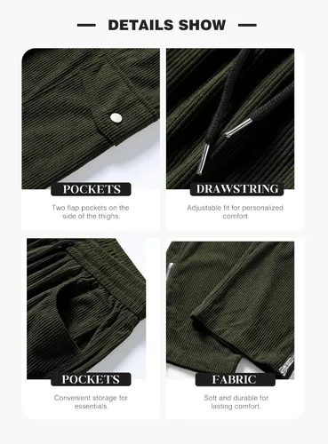 Vista 4 de JMIERR Men's Fashion Corduroy Pants - Elastic Waist Drawstring Joggers with Flap Pockets
