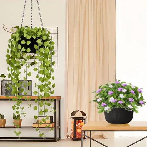 Vista 4 de Juego de 2 macetas colgantes para plantas de interior y exterior, macetas colgantes de riego automático de 8 pulgadas con platillo interno, orificio