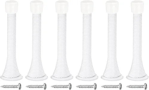 Vista 9 de uxcell 6 topes de puerta de resorte, tope de puerta flexible de 3-3/4 pulgadas con parachoques de goma y tornillos para proteger la parte inferior