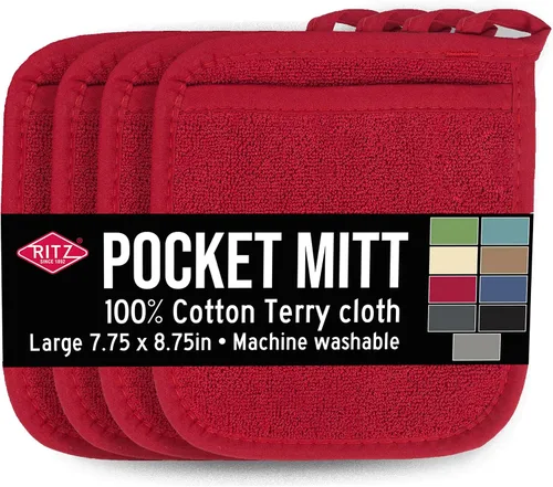 Vista 9 de RITZ Terry Pocket Mitt & Hot Pad: Unparalleled Heat Resistant, Durable 100% Cotton – Ergonomically Designed for Optimal Grip – Easy-Care Machine