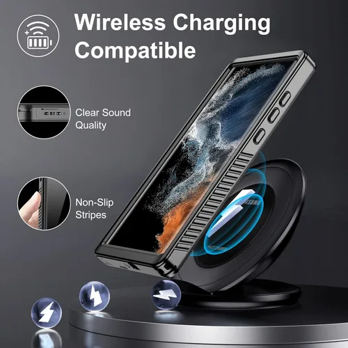 Vista 10 de Temdan Funda impermeable para Samsung Galaxy S22 Ultra, protector de pantalla integrado de 360°, cuerpo completo, resistente, a prueba de golpes