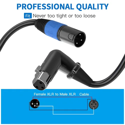 Vista 3 de LanSenSu Cable de enchufe XLR en ángulo recto XLR a recto, cable equilibrado de 90 grados hembra a macho recto de 3 pines a 3 pines