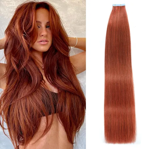 Vista 10 de Extensiones de cabello humano real con cinta, extensiones de cabello humano real de doble trama, extensiones de cabello humano lacio sin costuras