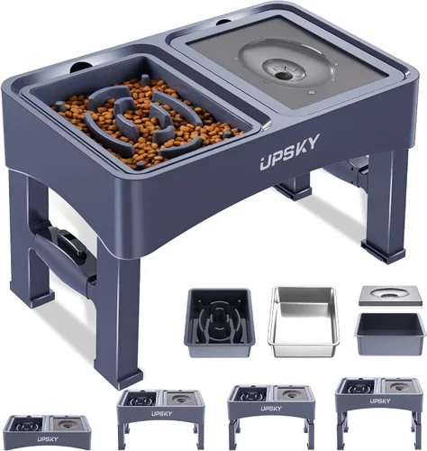 Vista 10 de UPSKY Cuencos para Perros Elevados 2-en-1 con Alimentador Lento, Soporte de Cuenco Elevado Ajustable en 4 Alturas, Cuencos para Perros sin Derrame