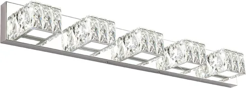 Vista 11 de Lámpara LED de baño – Moderna lámpara de tocador de cristal de 3 luces – Lámpara de pared cromada para baño 5CCT regulable
