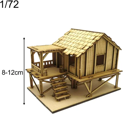 Vista 7 de 1/72 Cabina de madera rompecabezas 3D de madera colección de adornos ensamblaje DIY modelo juguete escena arquitectónica para decoración de escena
