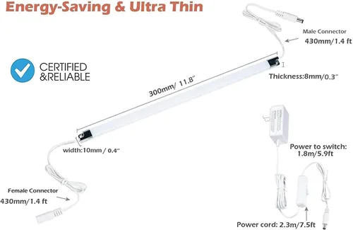Vista 5 de Kit de Tiras de Luz LED Premium: 6 x 12 Barras Conectables + Interruptor Basculante para Iluminación Ambiental Blanca Cálida en Gabinetes, Closets