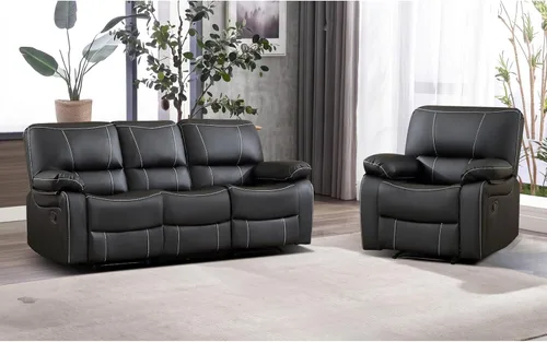 Vista 18 de EBELLO Silla reclinable manual de piel sintética, con respaldo cómodo y respaldo reclinable, muebles de primera calidad para sala de estar, muebles