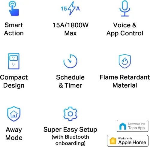 Vista 3 de TP-Link Tapo Apple HomeKit Smart Plug Mini, diseño compacto, 15A/1800W máximo, configuración súper fácil, funciona con Siri, Alexa y Google Home