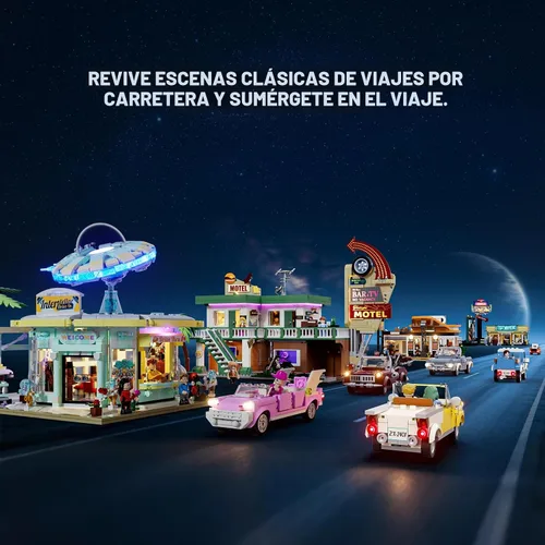 Vista 7 de Lumibricks Interstellar-Diner Juego de Ladrillos de Construcción con Iluminación de la Ciudad - 2188 Piezas Carretera OVNI Restaurante Drive-in