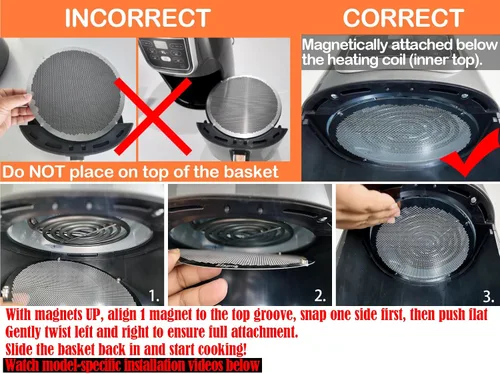Vista 6 de Magnetic Air Fryer Splatter Guard & Coil Shield Fits Ninja 4&5.5 Qt Round
