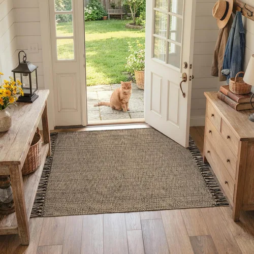 Vista 45 de Collive Alfombra de Baño Negra, 2' x 3' Tejida a Mano Lavable Alfombras Pequeñas de Cocina, Alfombra de Entrada Reversible de Algodón Alfombra