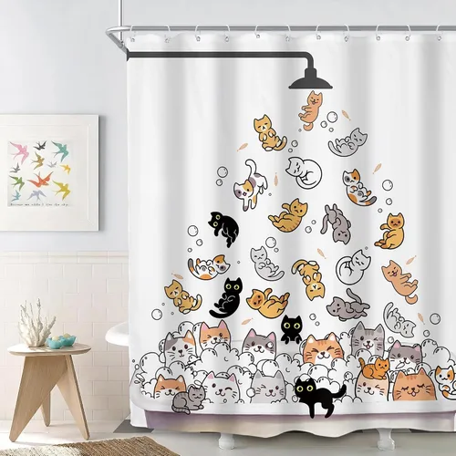 Vista 19 de SVBright Cortina de Ducha de Puesto Pequeño con Lindo Gato 36 pulgadas de ancho x 72 pulgadas de largo para Niños Casa Rodante Media Individual