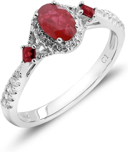 Vista 2 de Gin & Grace Anillo de rubí genuino Mozambique de oro blanco de 10 quilates con diamantes para mujer Joyas hechas a mano con forma de rubí de origen