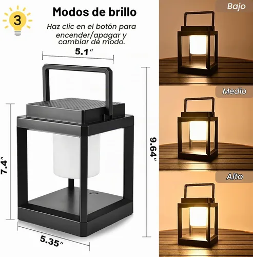 Vista 2 de Lámpara de mesa solar para exteriores, luz recargable inalámbrica