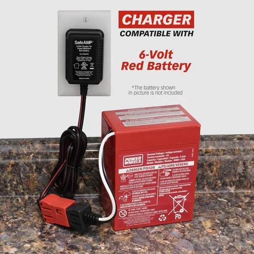 Vista 2 de Fisher Price, Power Wheels, 6 Volt Cargador de batería rojo, 00801–1481, 00801–1779. Compatible con baterías Power Wheels rojas de 6 V