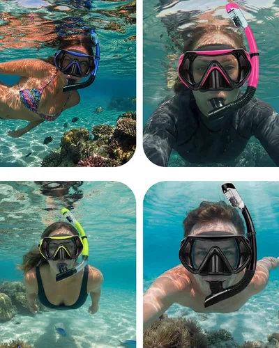 Vista 2 de Equipo de esnórquel para adultos, juego de máscara de esnórquel en seco, juego de máscara de buceo para adultos, máscara de buceo panorámica