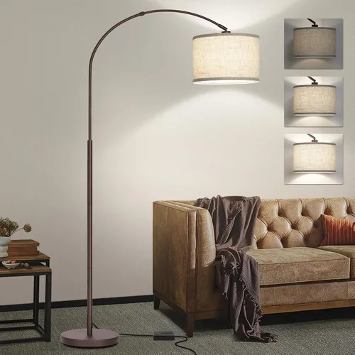 Vista 17 de Lámpara de pie regulable, lámpara de pie de arco con atenuador, lámpara de pie negra con pantalla colgante ajustable, luz de lectura alta sobre