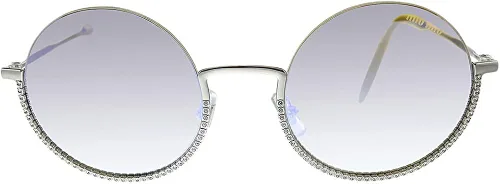 Vista 2 de Miu Miu MU 69US 1BC168 - Gafas de sol redondas de metal plateado con lente de espejo marrón