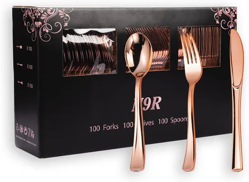 Vista 9 de N9R Cubiertos plásticos del oro 160PCS, cubierto/utensilios plásticos