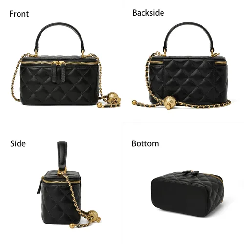 Vista 4 de DORIS&JACKY Pequeña bolsa acolchada para mujer, diseño de cuero, con asa superior, con correa de cadena de metal