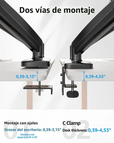 Vista 7 de MOUNTUP Soporte de monitor doble para escritorio, brazos de monitor para 2 monitores de 32, 27, 24, 22 pulgadas, soporte de monitor doble ajustable