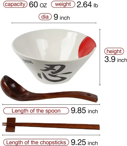 Vista 3 de Juego de cuencos de cerámica japonés para ramen (blanco, 60 onzas)