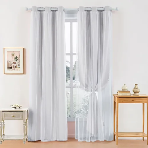 Vista 13 de indistar Home Cortinas opacas de doble capa con ojales sólidos en la parte superior, par de paneles de cortinas para ventana, 35 pulgadas de ancho x
