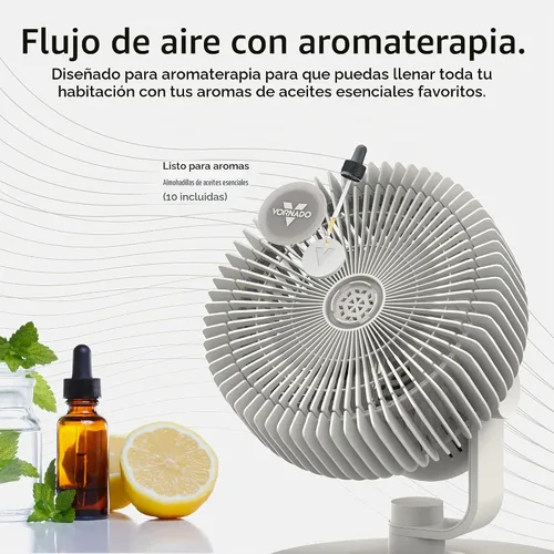 Vista 3 de Vornado Ventilador de mesa REFRESH 8 con almohadillas de aroma de aromaterapia, base giratoria, fácil de limpiar, 3 ajustes de velocidad