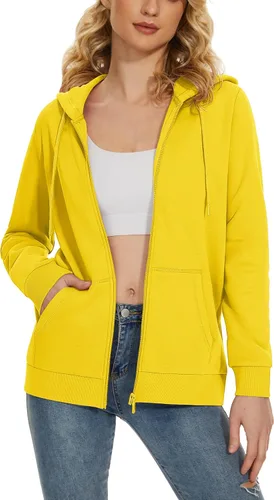 Vista 16 de TACVASEN Sudaderas con capucha y cremallera para mujer, ligera, de rizo francés, con cremallera completa y bolsillos