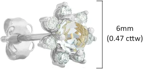 Vista 5 de Pendientes de tuerca de oro amarillo o blanco macizo de 14 quilates de 0.157in con piedras preciosas y halo de diamantes