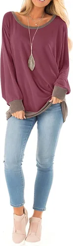 Vista 3 de Fallorchid - Camisetas de manga larga para mujer, cuello redondo, casual, con bloques