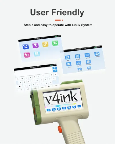 Vista 4 de v4ink Impresora de mano BT-HH6105B2 Beige Impresora de inyección de tinta de mano Imprime código de barras QR de 0.5 pulgadas, fecha, logotipo