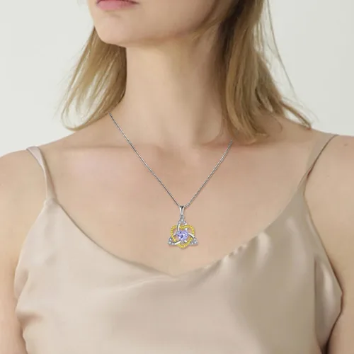 Vista 4 de FJ Collar de plata con nudo celta para mujer, triquetra irlandés, Trinidad, amor, corazón, nudo con piedra natal