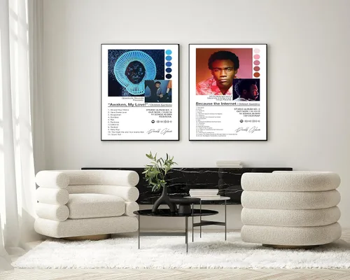 Vista 3 de BATWHO Un set de 2 pósteres de Childish Gambino Awaken My Love Because The Internet en lienzo para pared sin marco: 30x45cm(12x18pulgadas)