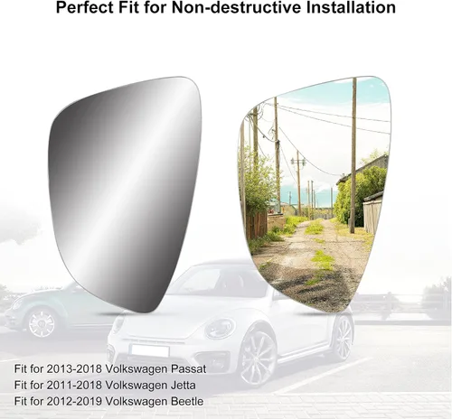 Vista 5 de TIKSCIENCE Espejo calefactable para el lado del pasajero con placa de respaldo para Volkswagen CC Eos Passat 2009-2016 Reemplazar 561857522A, espejo