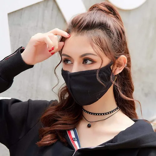 Vista 6 de Forno Paquete de 5 mascarillas faciales unisex con puente nasal ajustable, algodón negro, tela lavable y reutilizable para adultos