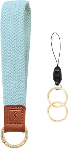 Vista 22 de Fishent Llavero elástico, bonito llavero de pulsera, cordón de muñeca tejido mejorado para llaves, llaveros para mujeres y hombres, llaves