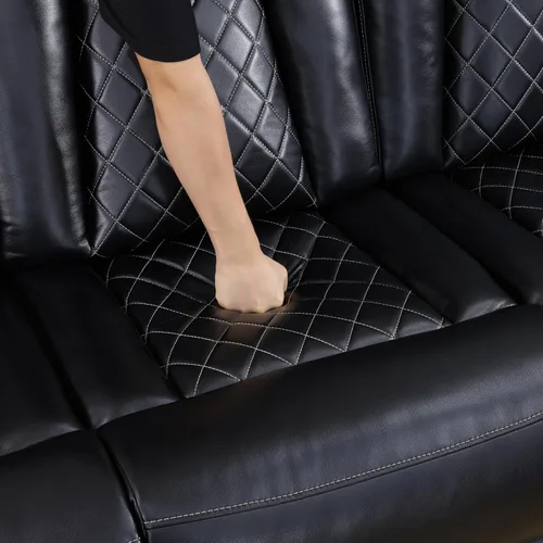 Vista 8 de Sofá Seccional Reclinable Eléctrico, Sofá Modular Seccional Reclinable de Cuero Negro, Sofá de Cuero en Forma de L con Luces LED/Cargador
