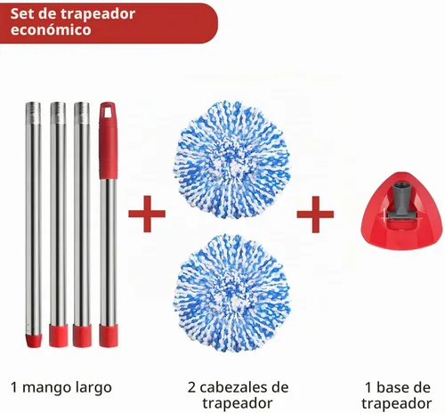 Vista 5 de Juego de trapeador giratorio compatible con el sistema O Cedar Rinse Clean de 2 tanques, incluye 2 cabezales de repuesto azules, 1 base, 1 mango