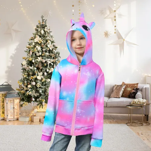 Vista 2 de Sudadera con capucha para niñas, sudadera con cremallera y bolsillos
