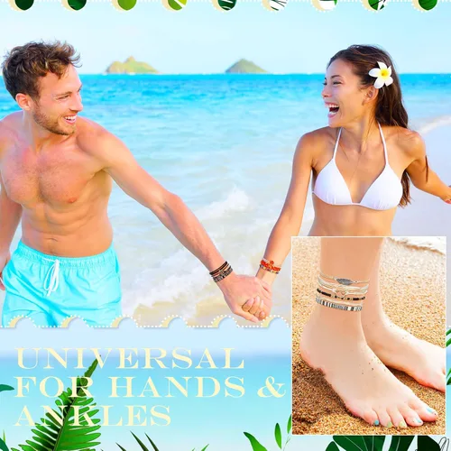 Vista 6 de Yinkin 36 Piezas Pulseras Bohemias de Surfista para Tobillo para Mujeres Impermeables Unisex Étnicas para Tobillo para Mujeres y Hombres Hechas a