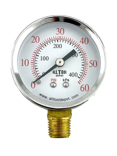 Vista 17 de Medidor de presión de aire de 1-1/2" con montaje inferior en el lado, rosca NPT de 1/8", esfera de 1-1/2" - 0 a 160 PSI