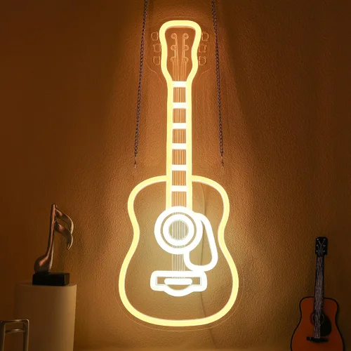 Vista 16 de CoolGift Mart Letrero de neón de guitarra bajo, luz LED regulable de guitarra bajo para decoración de habitación con alimentación USB, decoraciones